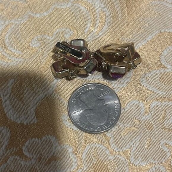 ALBERT WEISS Red AB Rhinestone Cluster EARRINGS - Picture 9 of 10